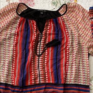 Zac & Rachel Orange and Blue Sheer Geometric Blouse 2X